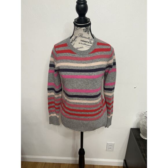 100% Cashmere Striped Colorful Sweater Closet Staple Cozy Luxe Whimsical Sz XS - Picture 1 of 5